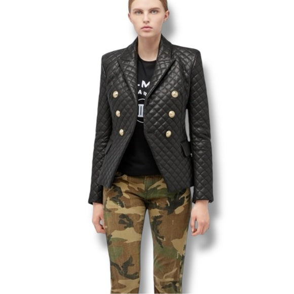 New authentic BALMAIN CLASSIC 6-BUTTON LEATHER JACKET SZ38