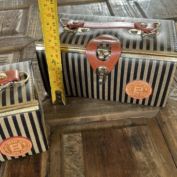 Authenticated vintage fendi zuca striped vanity case large