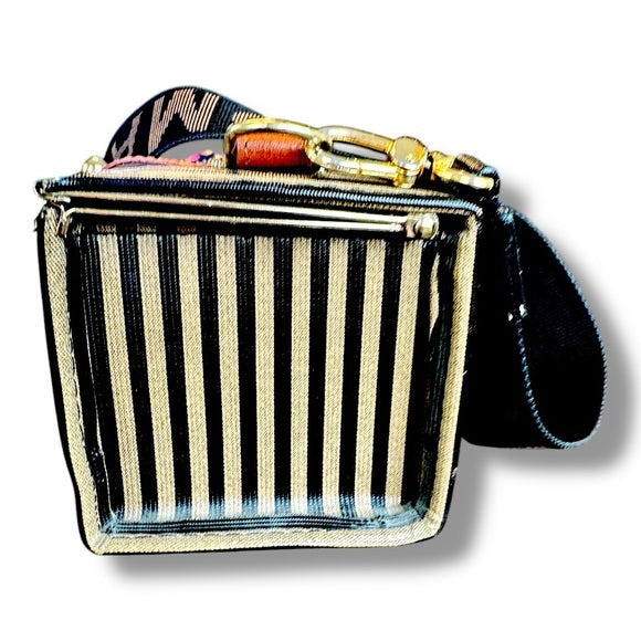 Authenticated vintage fendi zuca striped vanity case large