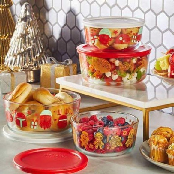 đť…şPYREX Star Wars Decorated Glass Storage Set, 8 Pieces Christmas