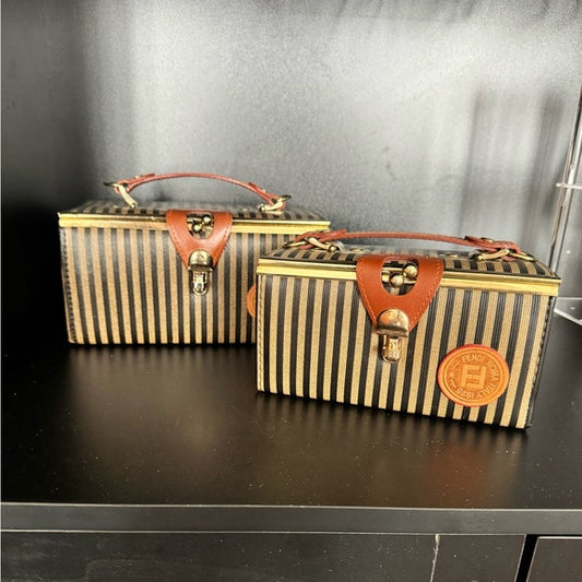Authenticated vintage fendi zuca striped vanity case large