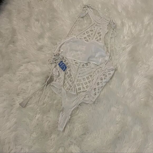 New Free people intimately be my Battenburg crochet lace tie up bodysuit…