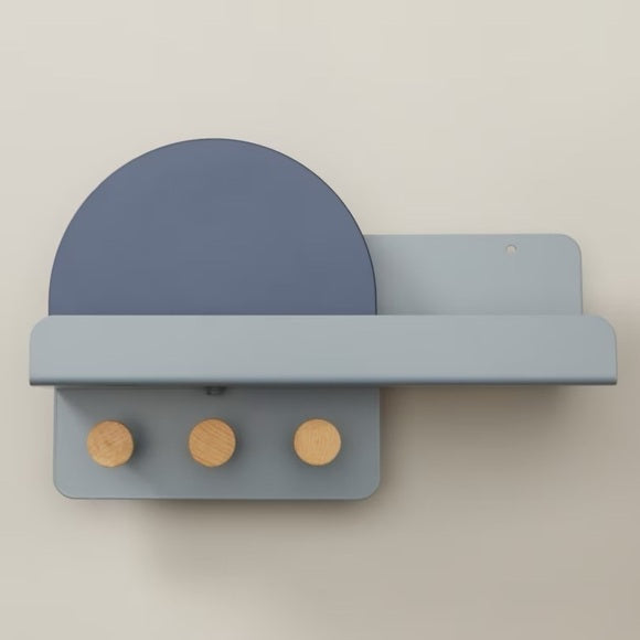 METAL & WOOD MULTI-STORAGE SHELF BLUE