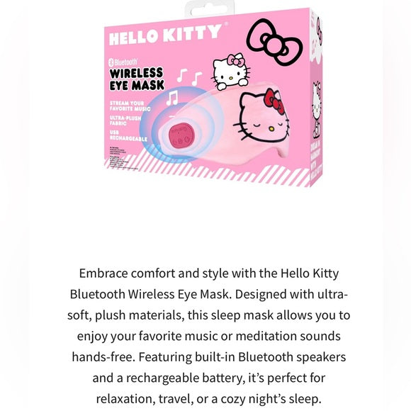 New Hello Kitty Bluetooth Wireless Eye Mask - Cozy Plush Sleep Mask