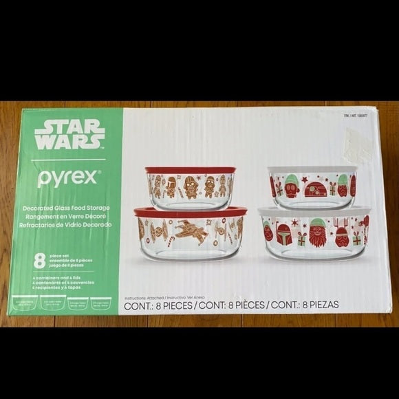 đť…şPYREX Star Wars Decorated Glass Storage Set, 8 Pieces Christmas