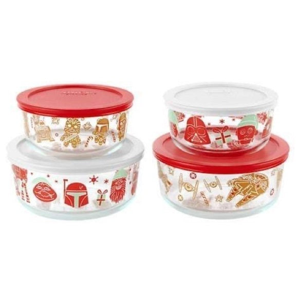 đť…şPYREX Star Wars Decorated Glass Storage Set, 8 Pieces Christmas