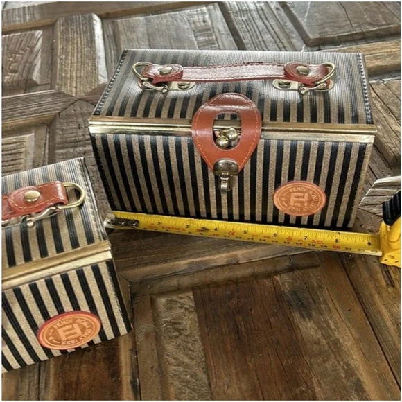 Authenticated vintage fendi zuca striped vanity case large