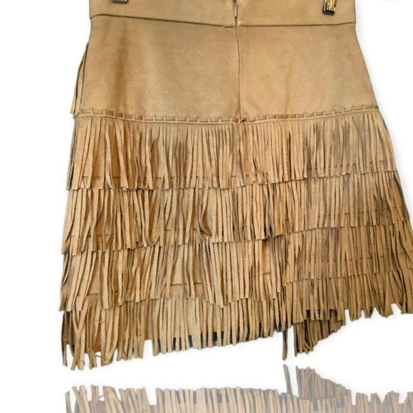 New guess suede fringed boho festival skirt