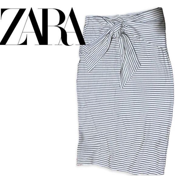 New Zara Midi Striped Tie Front Skirt