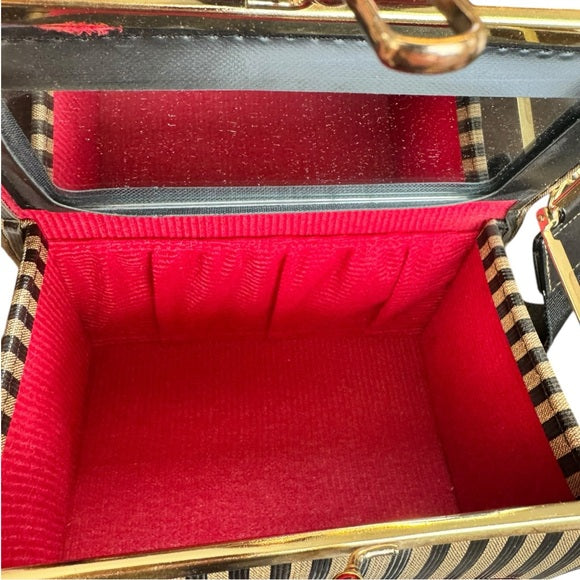 Authenticated vintage fendi zuca striped vanity case large