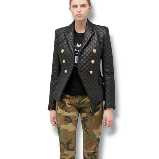 New authentic BALMAIN CLASSIC 6-BUTTON LEATHER JACKET SZ38