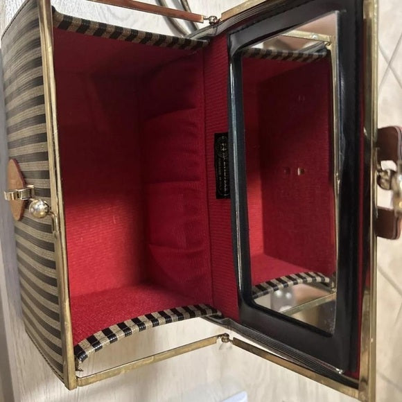 Authenticated vintage fendi zuca striped vanity case large