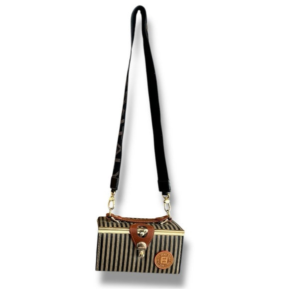 Authenticated vintage fendi zuca striped vanity case large
