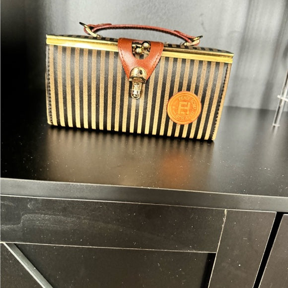 Authenticated vintage fendi zuca striped vanity case large