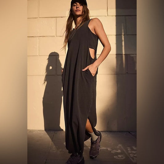 New free people Hot Shot Twist Back Maxi in black