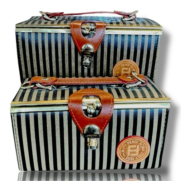 Authenticated vintage fendi zuca striped vanity case large