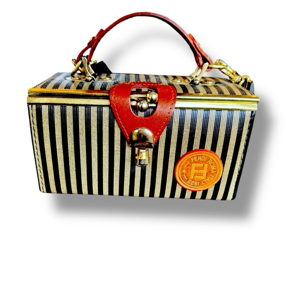 Authenticated vintage fendi zuca striped vanity case large