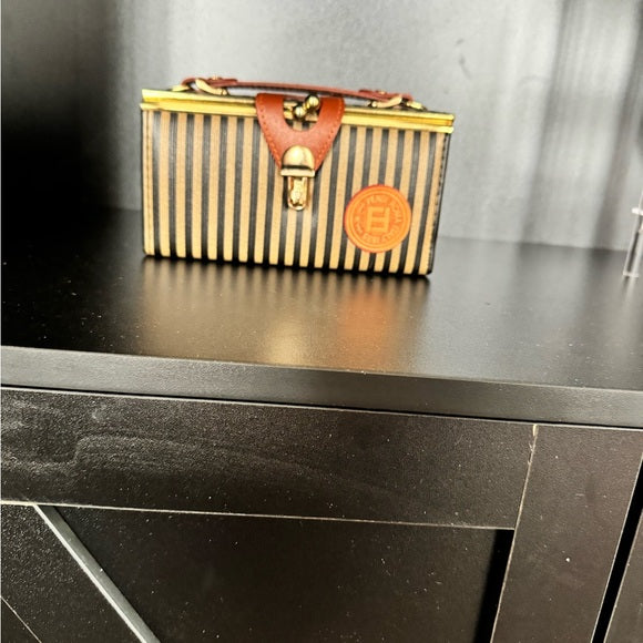 Authenticated vintage fendi zuca striped vanity case large