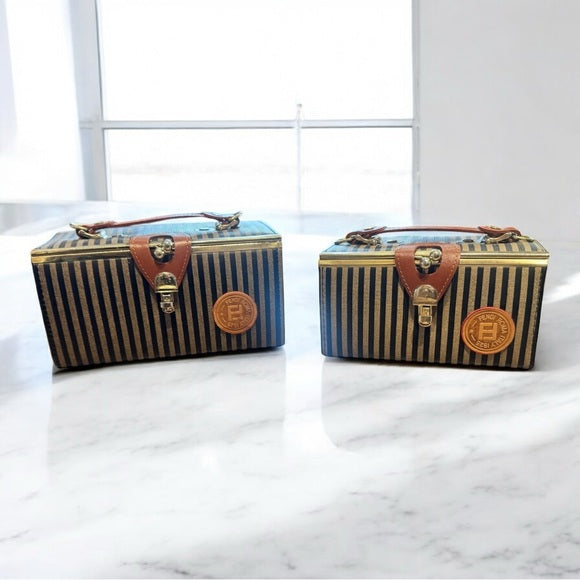 Authenticated vintage fendi zuca striped vanity case large