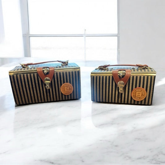 Authenticated vintage fendi zuca striped vanity case large